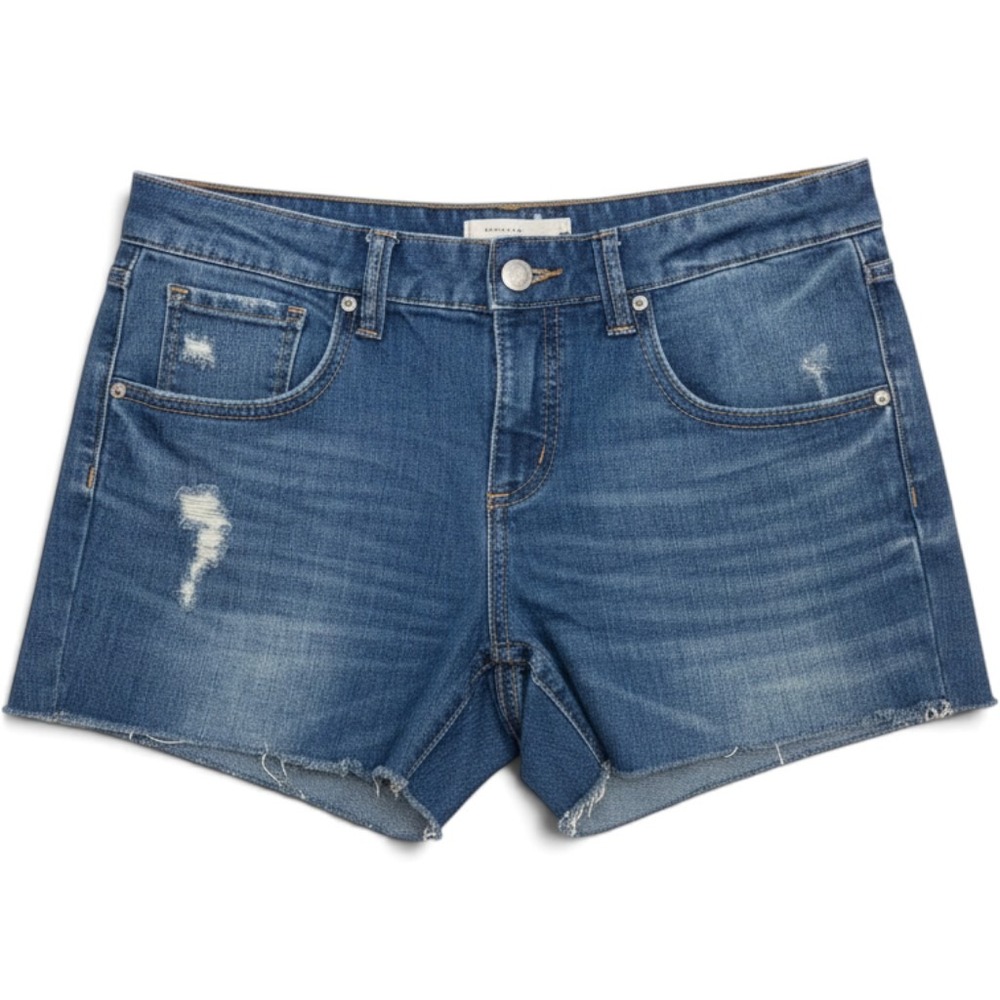 Free People Women Distressed Denim Shorts Medium Wash Raw Hem Size 28